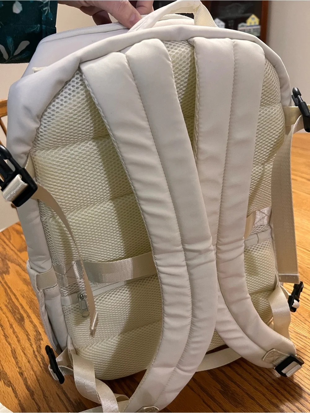 Off White Everyday Backpack with Front Zip Pocket!  Lots of pockets!